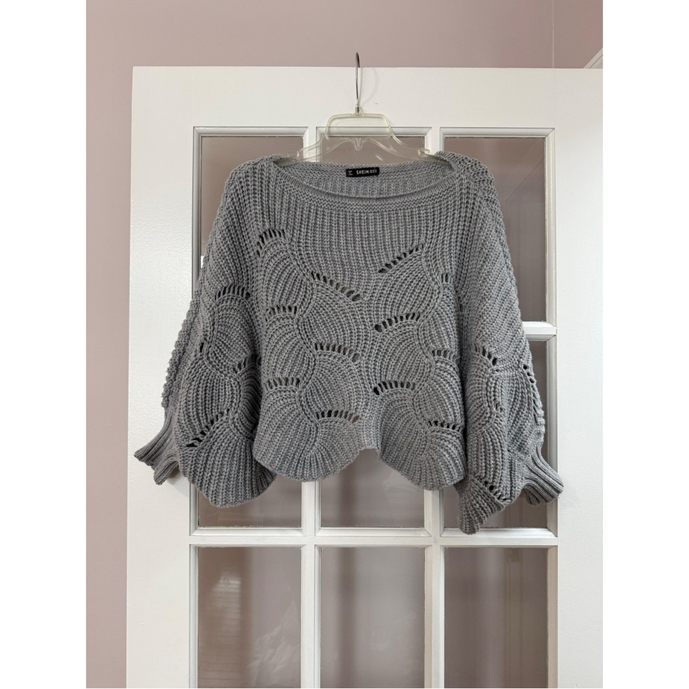 SHEIN Gray Batwing Dolman Sleeve Knit Sweater